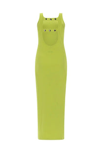 Msgm women’s abito lungo in viscosa yellow with a sleek neon green sleeveless maxi dress featuring silver stud details