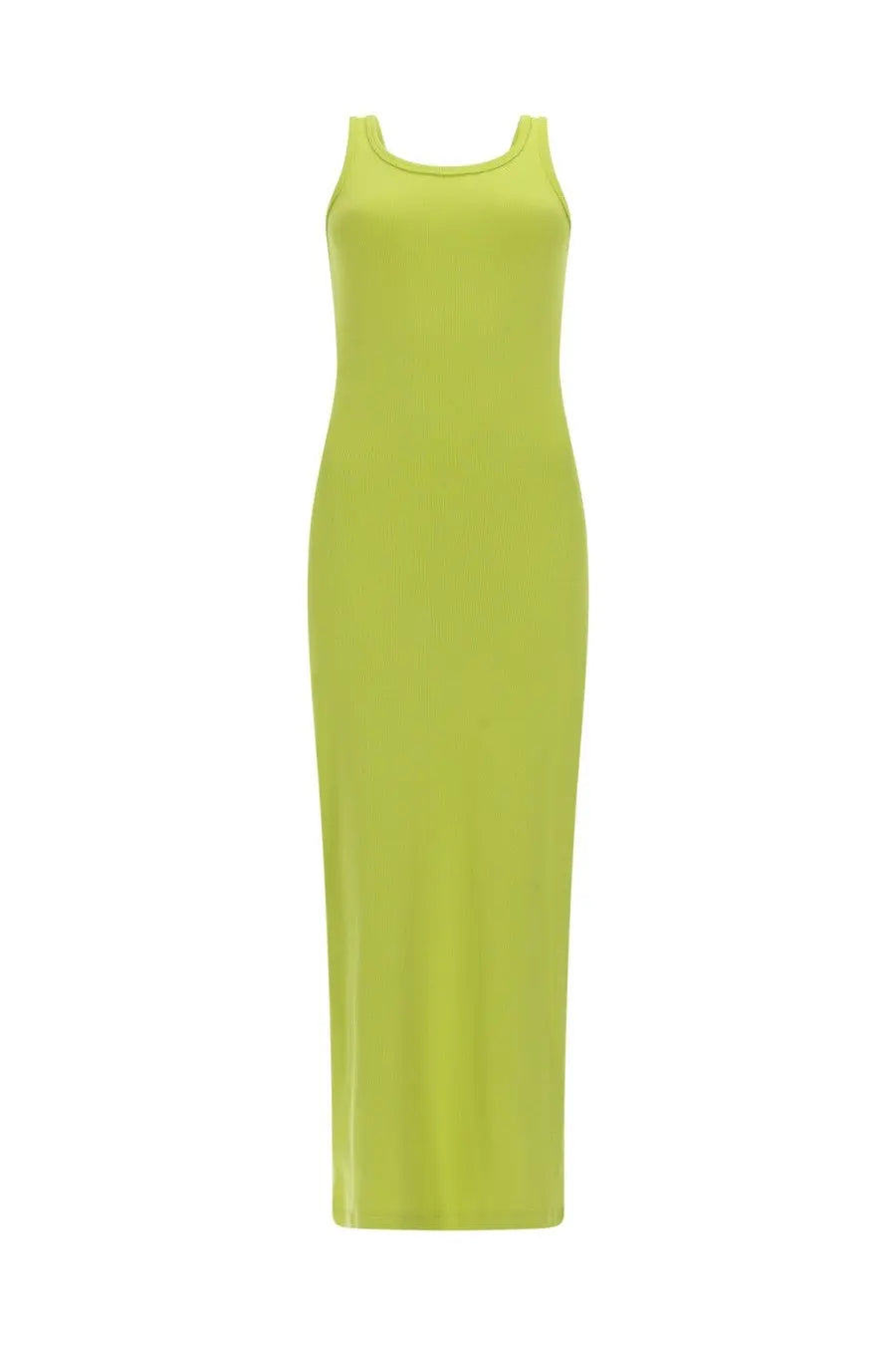 Msgm women’s abito lungo neon lime green sleeveless maxi dress with rounded neckline in smooth viscose fabric
