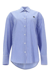 Msgm women’s camicia con blue long-sleeved button-up shirt with blue and white vertical stripes and black logo