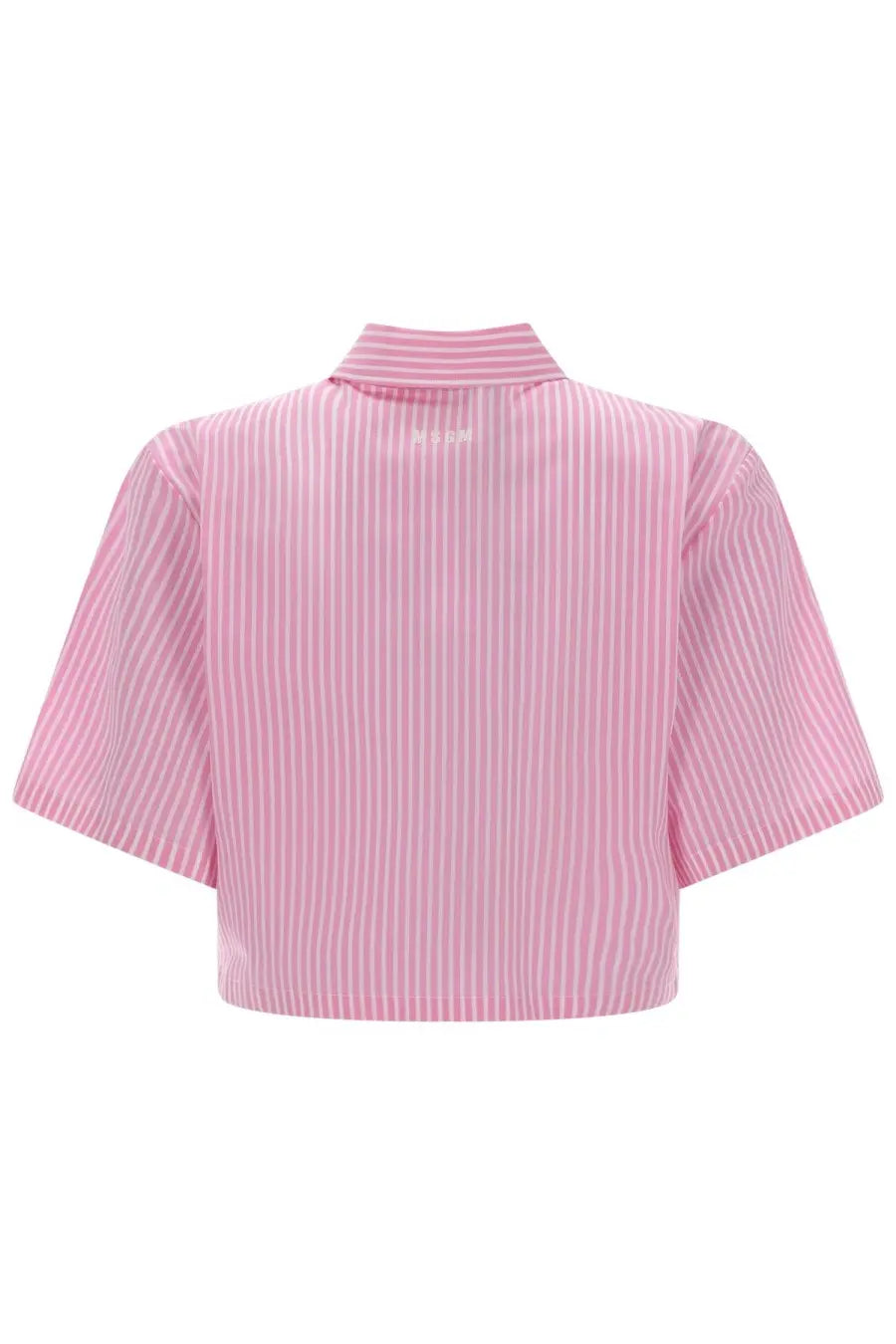 Msgm women’s camicia crop con blue pink and white vertically striped cropped shirt with collar and button front