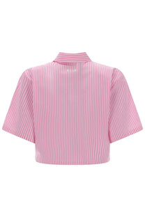 Msgm women’s camicia crop con blue pink and white vertically striped cropped shirt with collar and button front