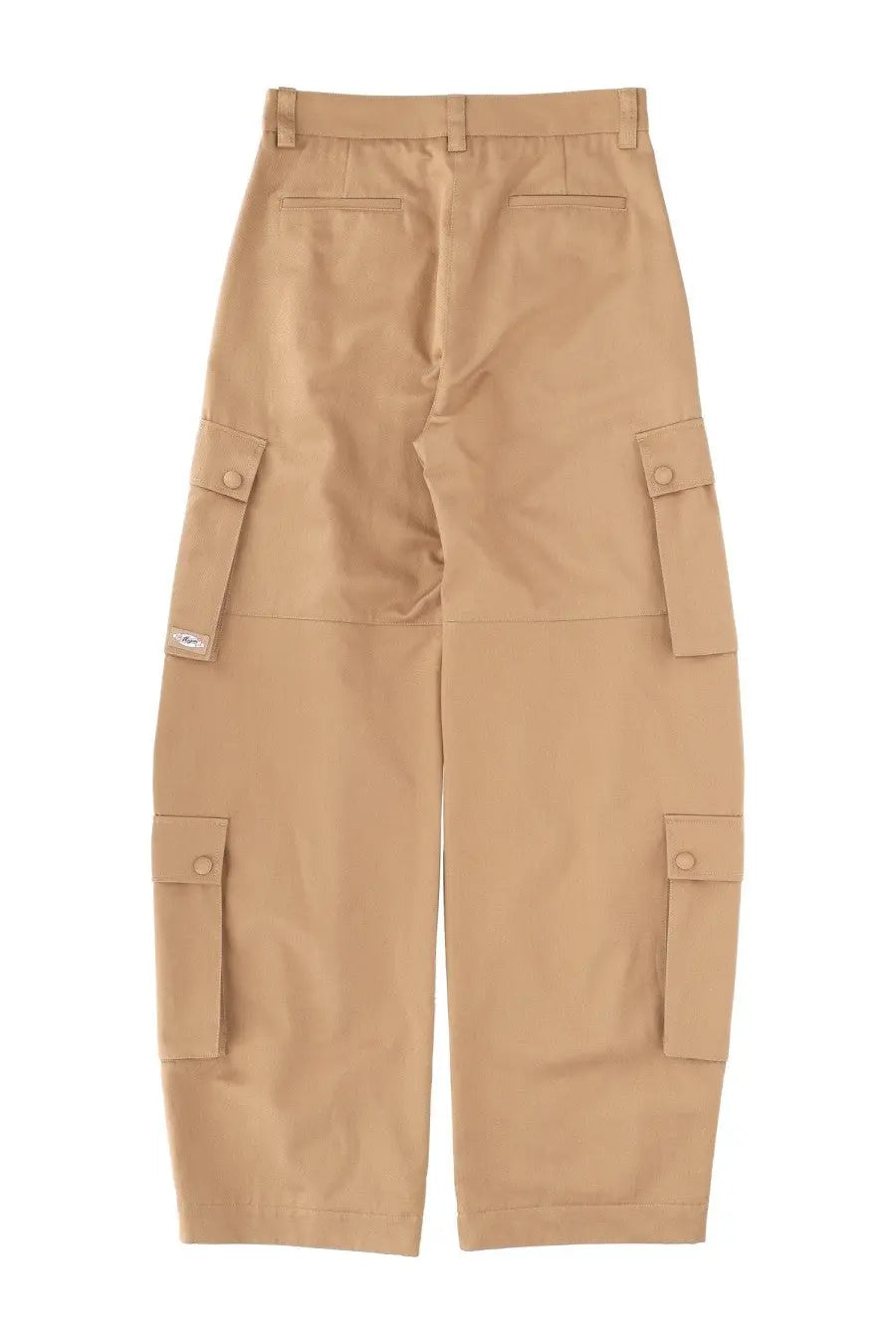 Msgm women’s beige cargo pants with multiple flap pockets and subtle brand tag on the thigh in tan fabric