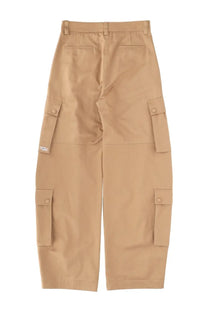 Msgm women’s beige cargo pants with multiple flap pockets and subtle brand tag on the thigh in tan fabric