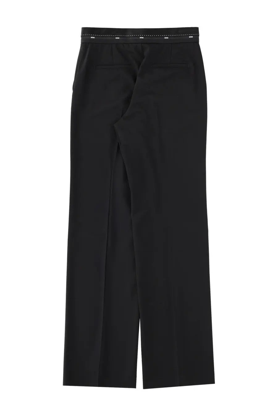 Black wide-leg tailored wool pants with subtle branded waistband detail from msgm women’s cool wool pants black