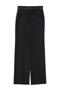 Black wide-leg tailored wool pants with subtle branded waistband detail from msgm women’s cool wool pants black