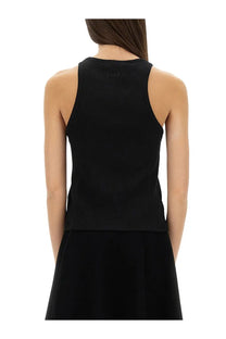Msgm women’s black cotton sleeveless tank top with a fitted design and subtle brand logo at the neckline