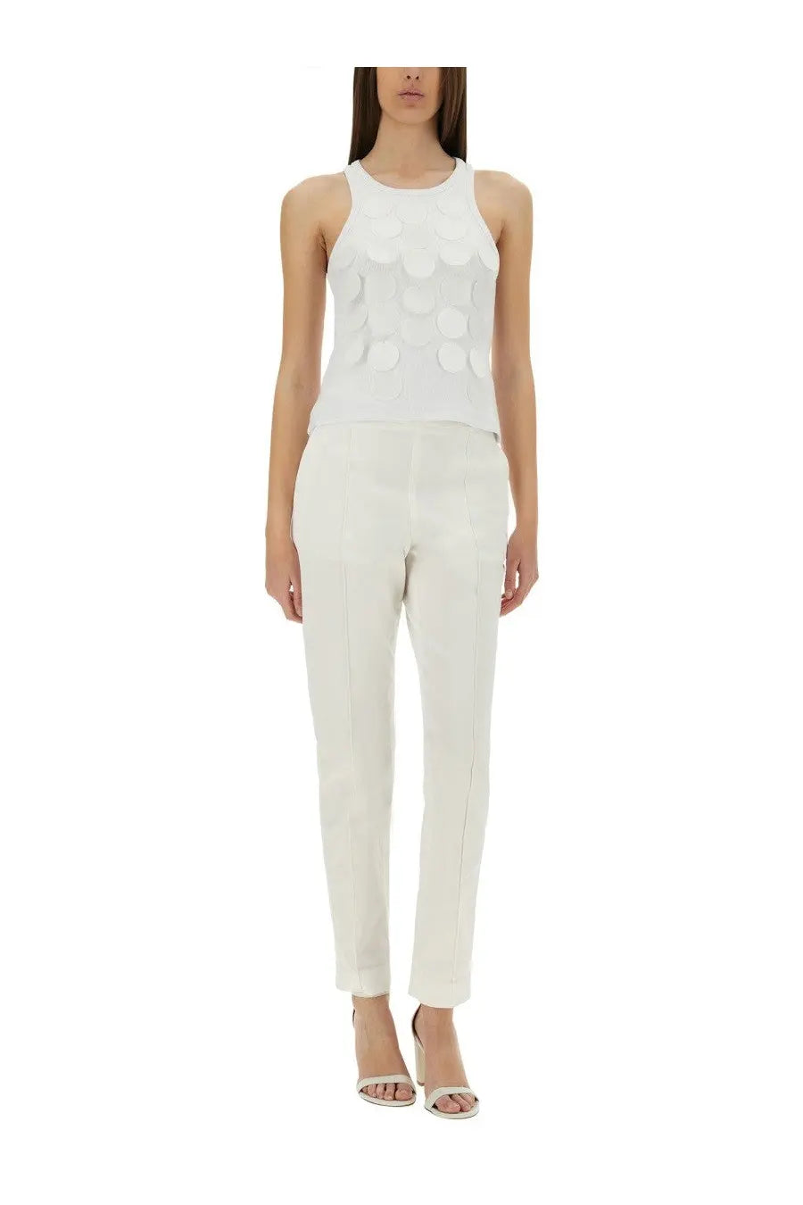Msgm women’s white cotton sleeveless top with circular layered embellishments on the front