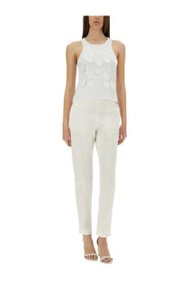 Msgm women’s white cotton sleeveless top with circular layered embellishments on the front