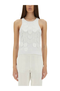 White sleeveless cotton top with textured circular scale pattern on front by MSGM women’s tops white
