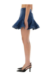 MsGM women’s denim skirt blue medium wash flared mini skirt with frayed hem in a casual style