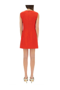 Msgm women’s red sleeveless a-line dress shown from the back with a straight zipper and tailored seams