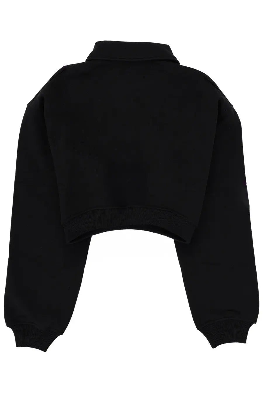 Black cropped sweatshirt with collar and ribbed cuffs from MSGM womens follow the rabbit collection