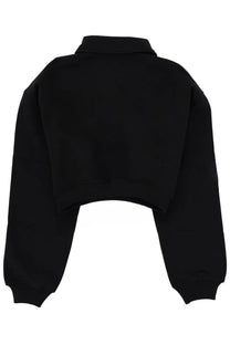 Black cropped sweatshirt with collar and ribbed cuffs from MSGM womens follow the rabbit collection