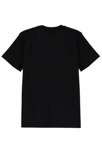 Msgm women’s black short-sleeved crew neck cotton t-shirt follow the rabbit shirt front view