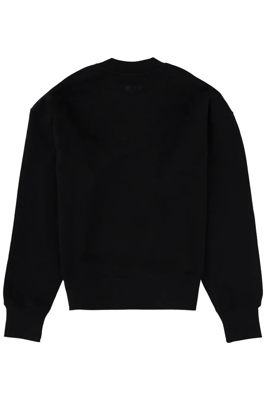 Black oversized crewneck sweatshirt by MSGM women with a subtle logo at the neckline in soft cotton fabric
