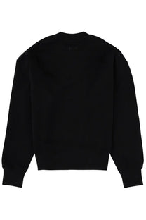 Black oversized crewneck sweatshirt by MSGM women with a subtle logo at the neckline in soft cotton fabric