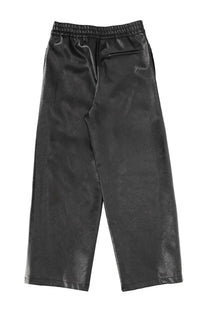 Msgm women’s jogger pants black featuring black faux leather material with elastic waistband and subtle side pocket