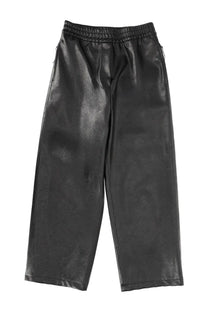 Msgm women’s jogger pants black black faux leather wide-leg pants with elastic waistband front view