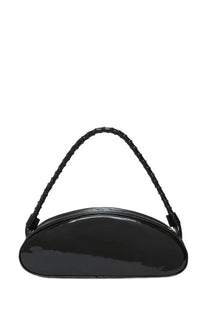 Black glossy patent leather handbag by MSGM with braided strap for women