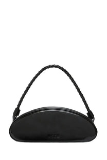 Msgm women’s leather handbag in black glossy patent leather with braided strap and subtle embossed logo