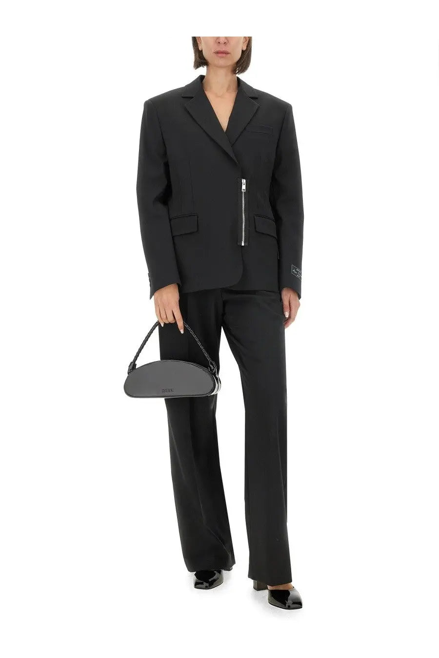 MSGM women’s black leather mini handbag with curved top and chain strap perfect for stylish outings