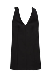 Msgm women’s black mini corset dress with sleeveless deep v-neckline and subtle front pleats in lightweight fabric