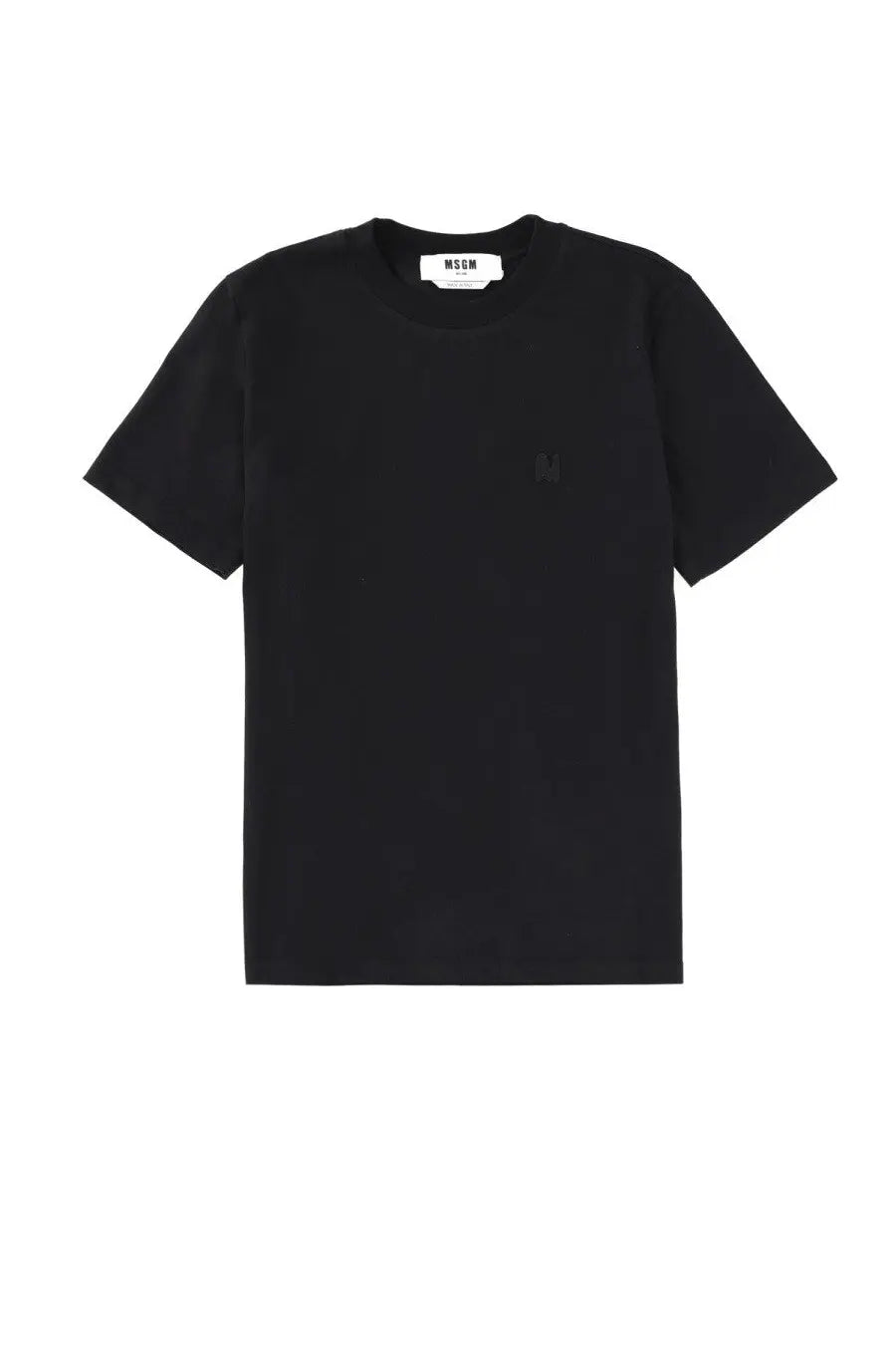 Msgm women’s monogram black short-sleeved crew neck t-shirt with subtle embroidered logo and white neckline label