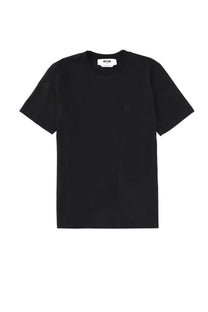 Msgm women’s monogram black short-sleeved crew neck t-shirt with subtle embroidered logo and white neckline label