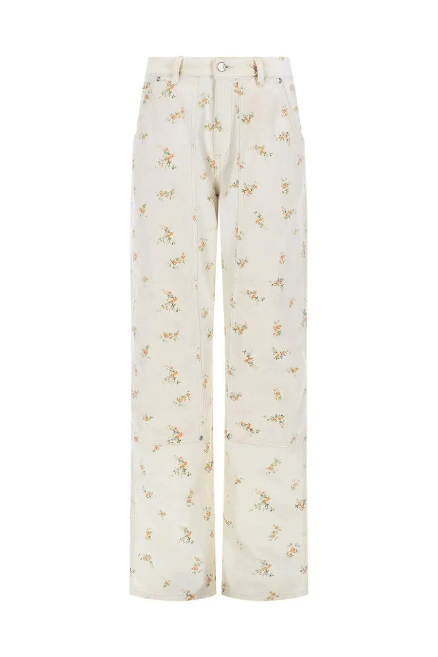 Msgm women’s cream wide-leg trousers with delicate peach and green floral print perfect for spring outfits