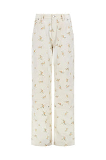Msgm women’s cream wide-leg trousers with delicate peach and green floral print perfect for spring outfits