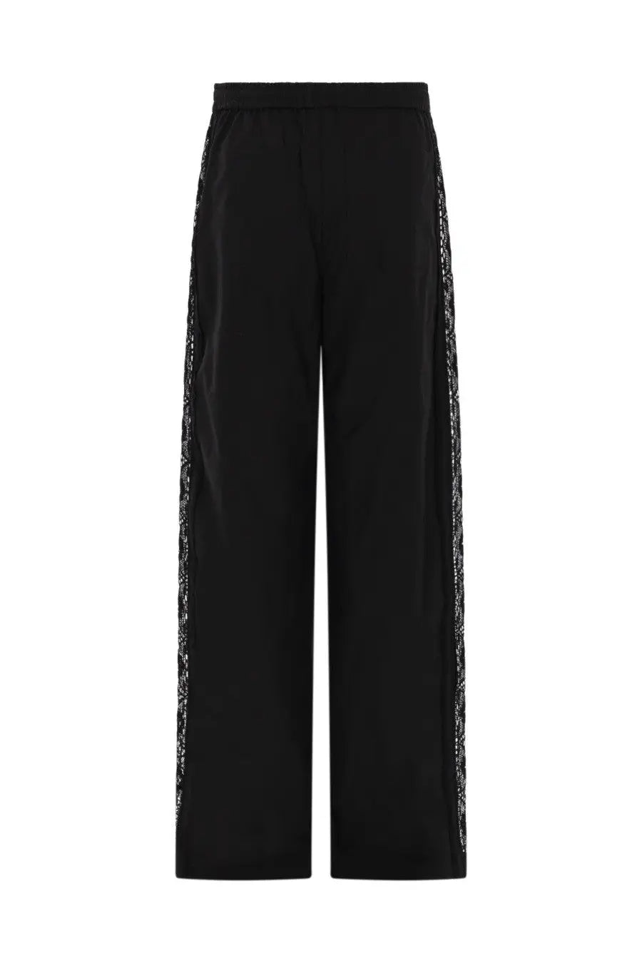 Msgm women’s black wide-leg trousers with shimmering silver sequin side panels and lace details