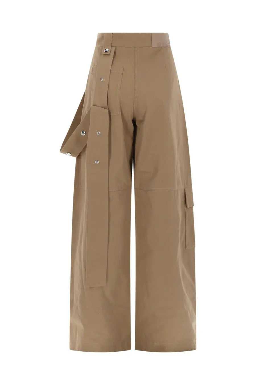 Tan wide-leg cotton cargo pants with multiple flap pockets and silver-toned buttons by MSGM women