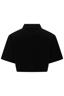 Msgm women’s black cropped polo shirt with short sleeves and collar ideal for casual summer wear