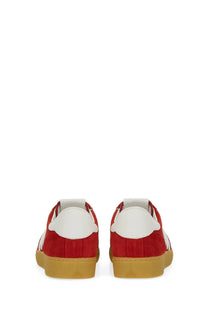 Msgm women’s retro sneaker red with red suede and white leather low-top design and gum rubber sole