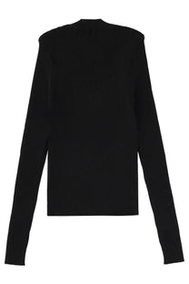 Msgm women’s black ribbed knit sweater with long sleeves and high neckline in a soft knit fabric