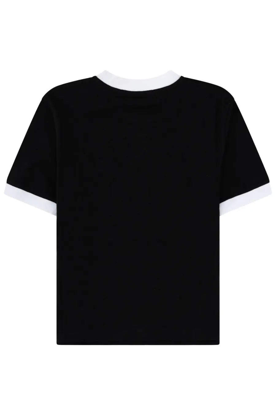 MsGM women’s black short-sleeved shirt with white ribbed trim at neckline and sleeve cuffs
