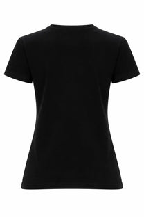 Msgm women’s black short-sleeved shirt with classic crew neck made from con micro fabric