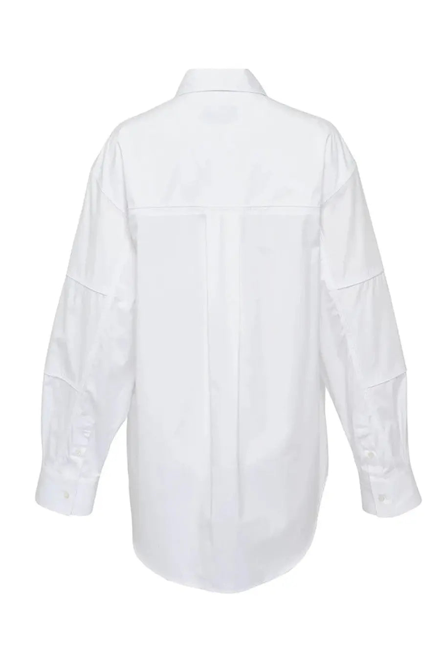 Msgm women’s white long-sleeved cotton shirt with classic collar and subtle pleats on the back side