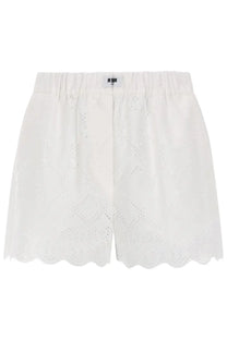 Msgm women’s white embroidered shorts with scalloped hem and elastic waistband in con motivo traforato design
