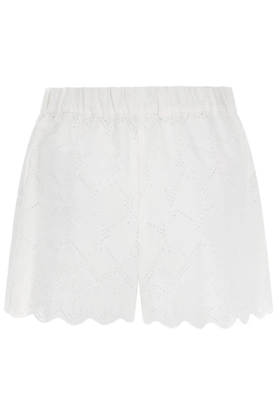 Msgm women’s white eyelet shorts with scalloped hem and elastic waistband made from con motivo trafoarato fabric