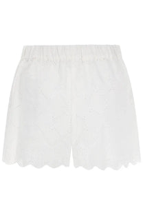 Msgm women’s white eyelet shorts with scalloped hem and elastic waistband made from con motivo trafoarato fabric
