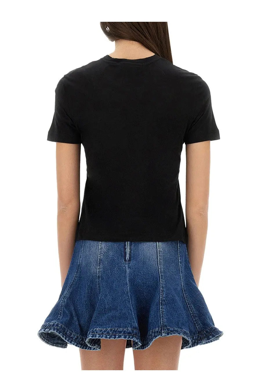 Msgm women’s slim fit black short-sleeved t-shirt with round neckline and subtle ribbed hemline