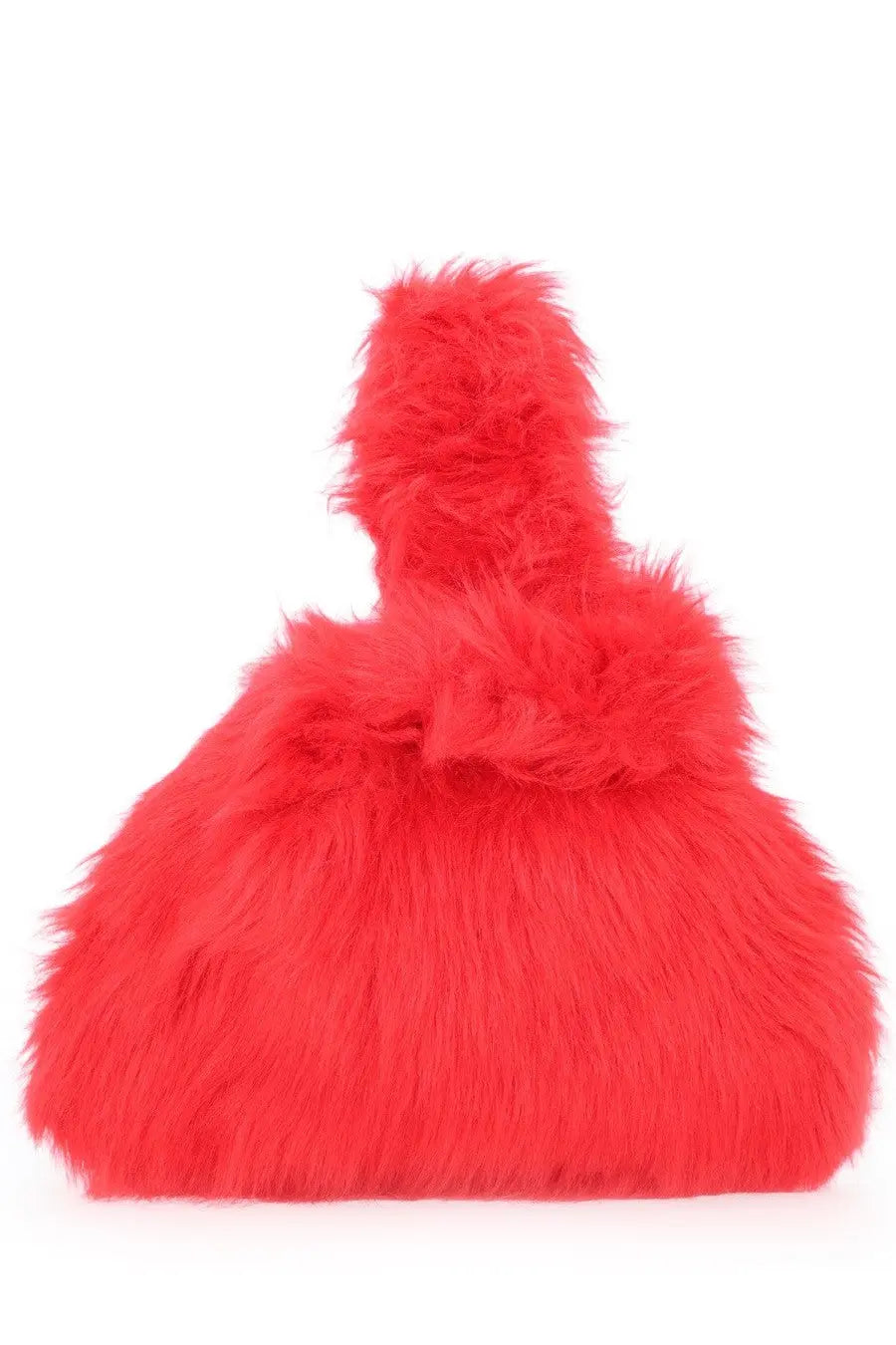 MsGM women’s small coral-red faux fur handbag with plush voluminous body and matching fluffy handle