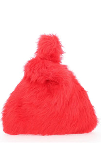 Msgm women’s small fluffy bag red featuring vibrant red faux fur with a textured surface and matching pom-pom