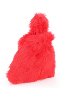 Vibrant red faux fur beanie with a fluffy hooded design from MSGM women’s small fluffy bag red collection