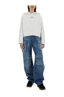 White cropped hoodie with black mcm logo on chest from msgm womens sweatshirt collection