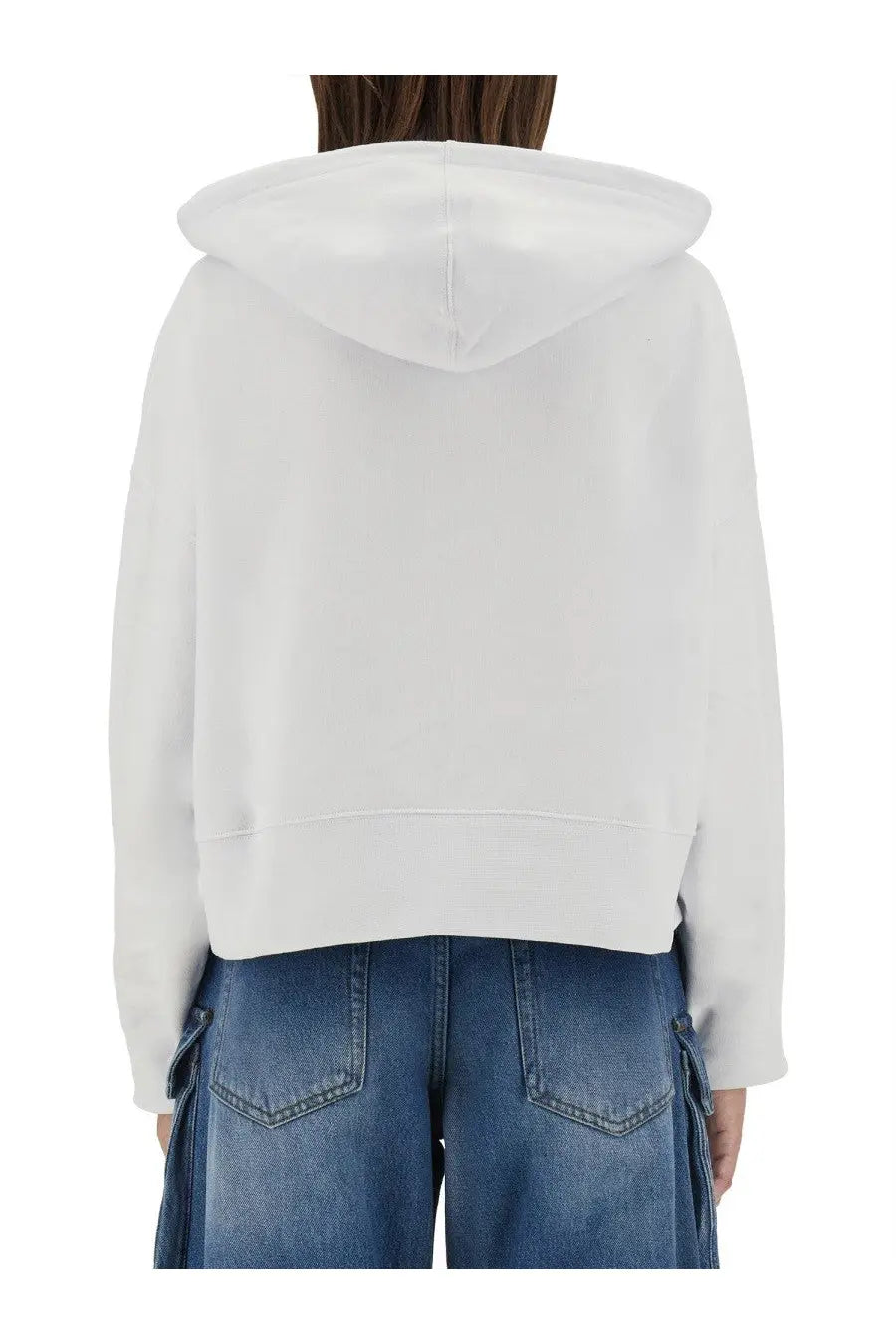White cropped hoodie with soft relaxed fit and ribbed cuffs from MSGM womens sweatshirt white collection