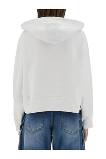 White cropped hoodie with soft relaxed fit and ribbed cuffs from MSGM womens sweatshirt white collection