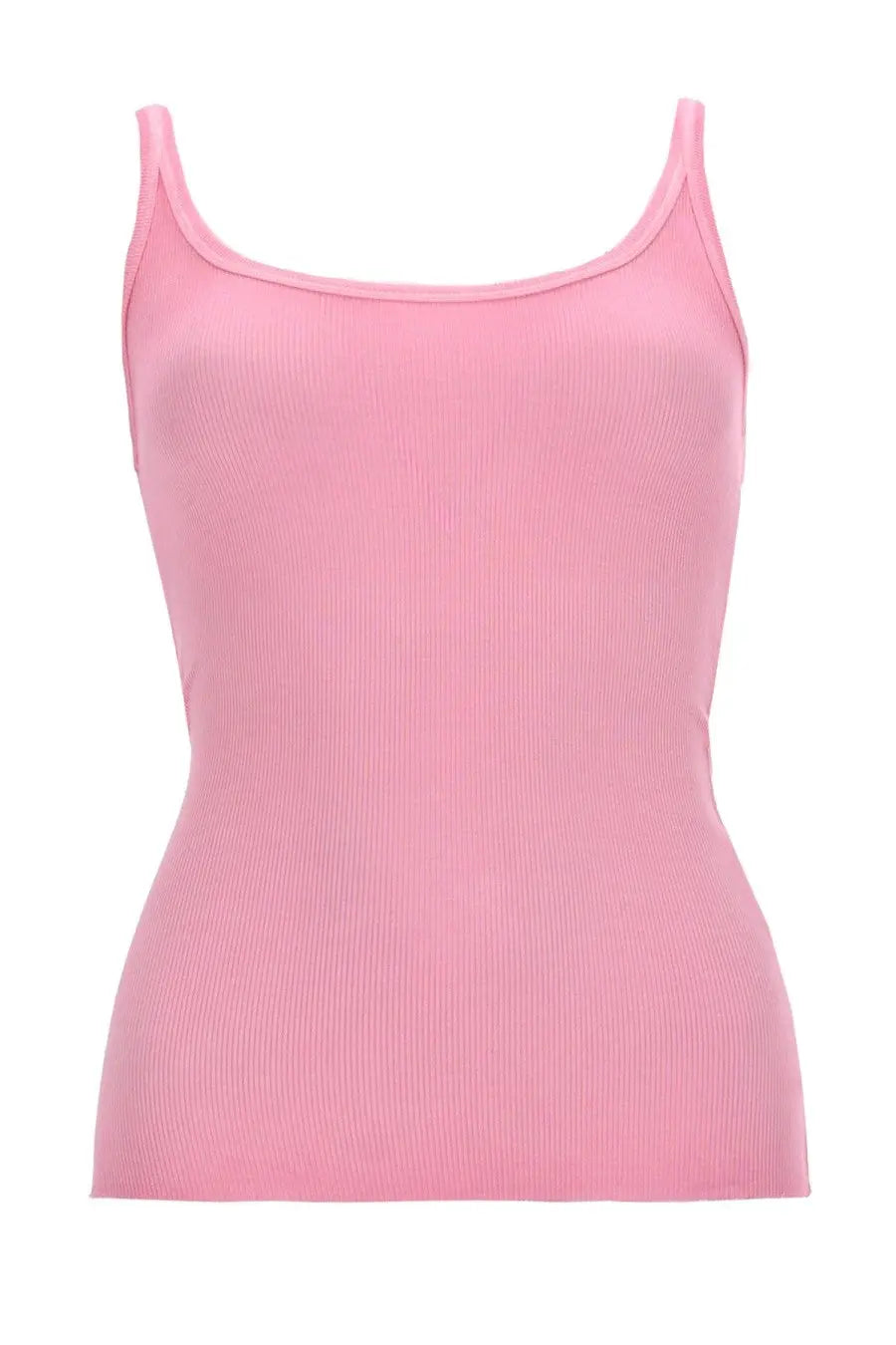 Msgm women’s viscosa blue tank top in soft pink ribbed knit with thin straps and square neckline