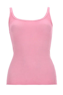 Msgm women’s viscosa blue tank top in soft pink ribbed knit with thin straps and square neckline